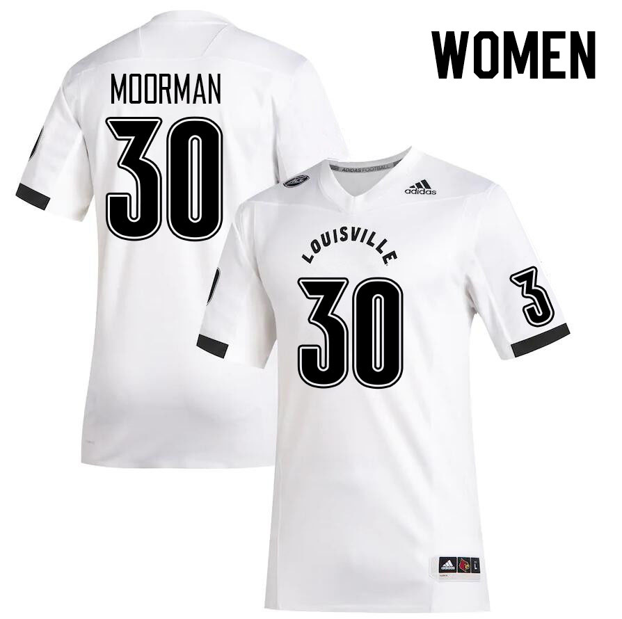 Women #30 Kaden Moorman Louisville Cardinals College Football Jerseys Stitched Sale-White - Click Image to Close